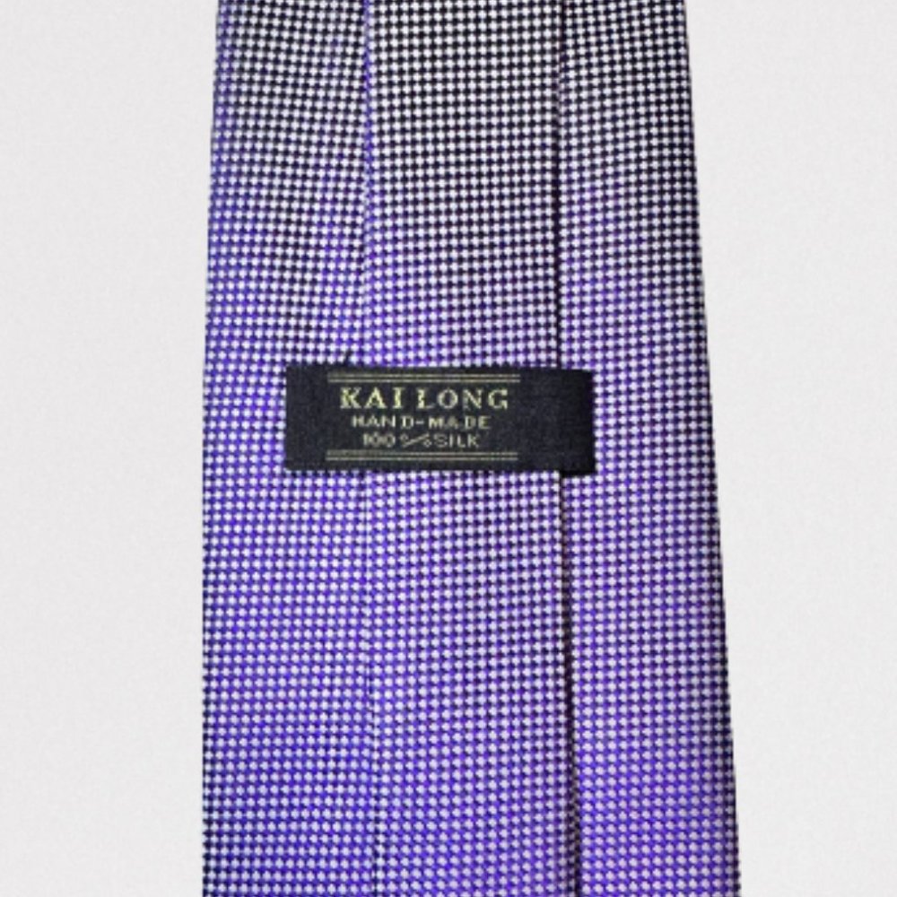 Kai Long Tie 100% Silk Handmade Geometric Macclesfield tie Purple White